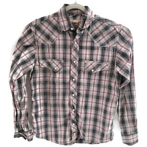 Rafter C Shirt Mens Large Gray Plaid Western Pearl Snap Long Sleeve Cowboy Rodeo